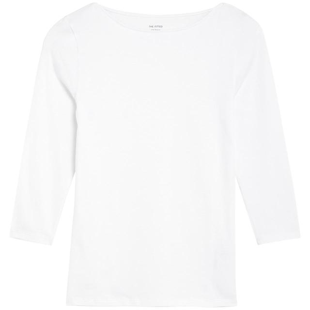 M & S Womens Cotton Rich Slim Fit 3/4 Sleeve T-Shirt, 10, White