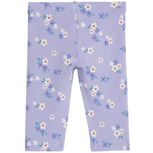 M & S Girls Collection Cotton Rich Floral Leggings, 2-3 Years, Purple