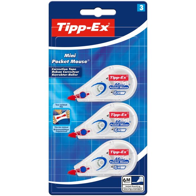 Bic UK Tipp-Ex Mini Pocket Mouse Correction Tape Roller, 3 Per Pack