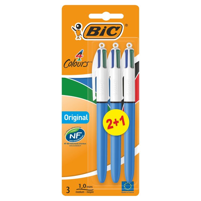BIC 4 Colours Original Retractable Ballpoint Pens, 3 Per Pack