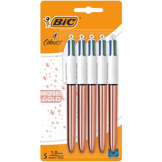 BIC 4 Colours Rose Gold Retractable Ballpoint Pens, 5 Per Pack