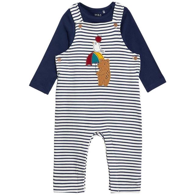 M & S Cotton Stripe Jersey Dungaree, 2-3 Years