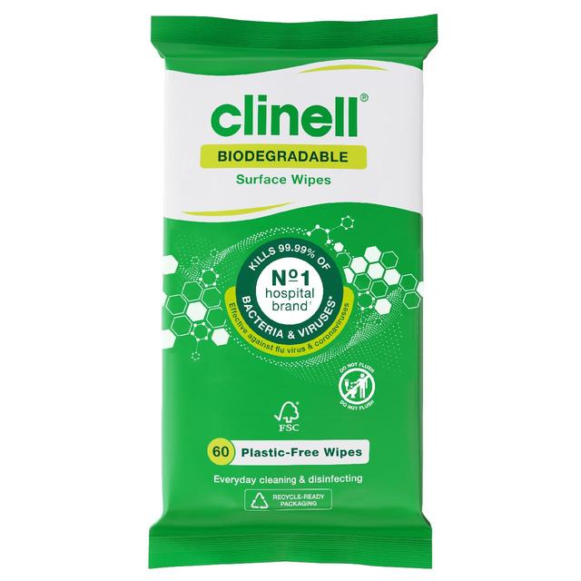 Clinell Biodegradable Surface Wipes, 60 per Pack
