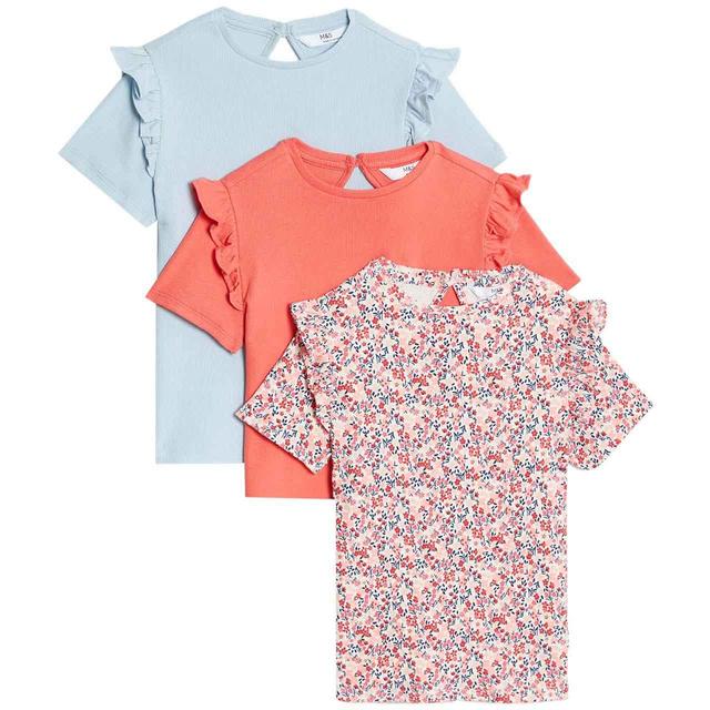 M & S Pure Cotton Floral T-Shirts, 3 Pack, 2-3 Years
