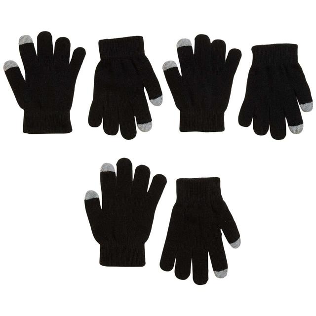M & S Unisex Collection Kids 3pk Gloves, One Size, Black