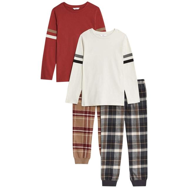 M & S Plain Check Pyjamas, 2 Pack, 9-10 Years, Brown