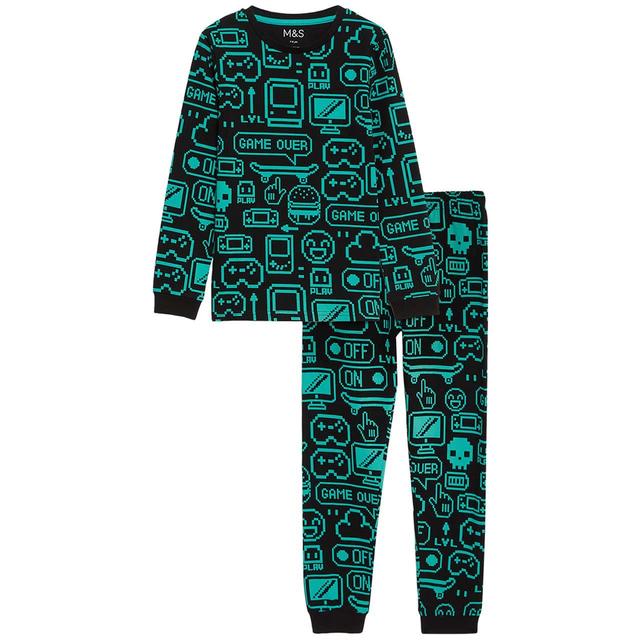 M & S Gaming Pyjamas, 7-8 Years, Green