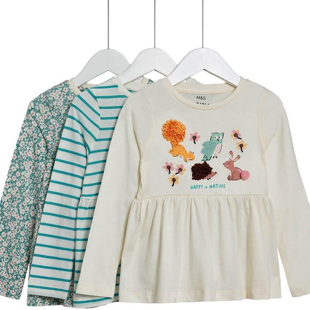M & S Bunny Tops, 3 Pack, 4-5 Years, Green