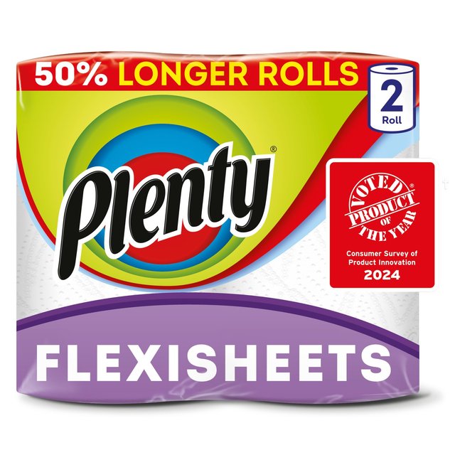 Plenty Flexisheets 50% Longer Tubeless Kitchen Roll, 2 Per Pack