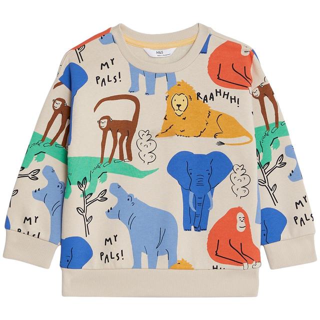 M & S Cotton Rich Animal Sweatshirt, 6-7 Years, Calico Mix