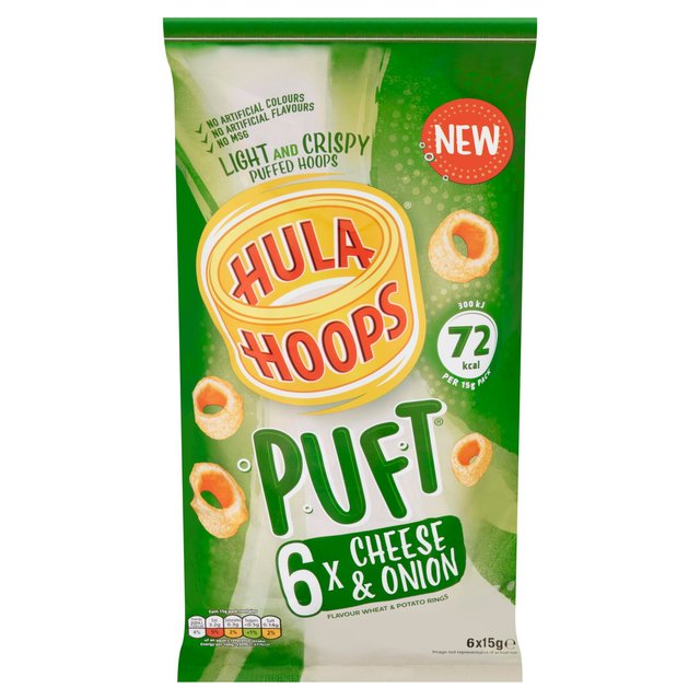 Hula Hoops Puft Cheese and Onion Multipack Crisps, 6 x 15g