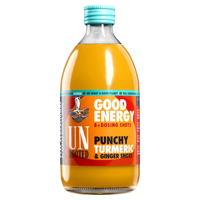 Unrooted Drinks Good Energy Punchy Turmeric & Ginger Dosing 8 Shots, 500ml