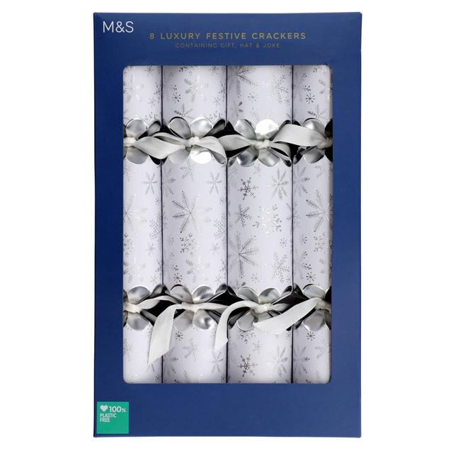 M & S Luxury Silver Christmas Crackers, 8 Per Pack