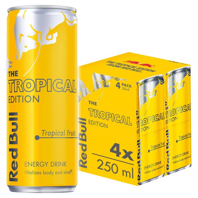 Red Bull Energy Drink Tropical Fruits Edition, 4 x 250ml