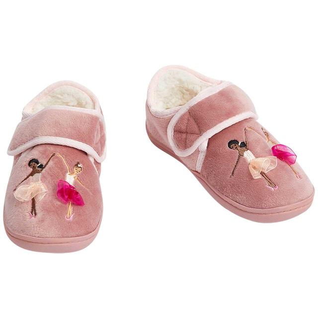 M & S Kids Ballerina Riptape Slippers, Size 7, Pink