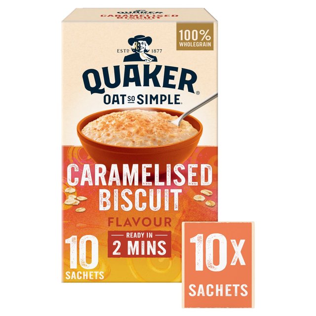 Quaker Oat So Simple Caramelised Biscuit Porridge Cereal Sachets, 10 Per Pack