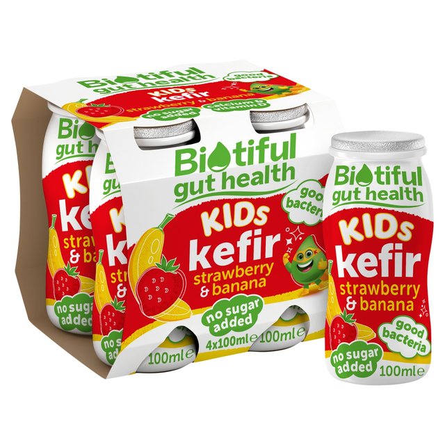 Biotiful Gut Health Strawberry & Banana Kids Kefir, 4 x 100ml