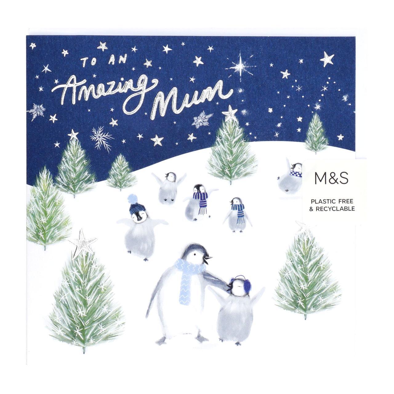 M S Penguins Mum Christmas Card HelloSupermarket