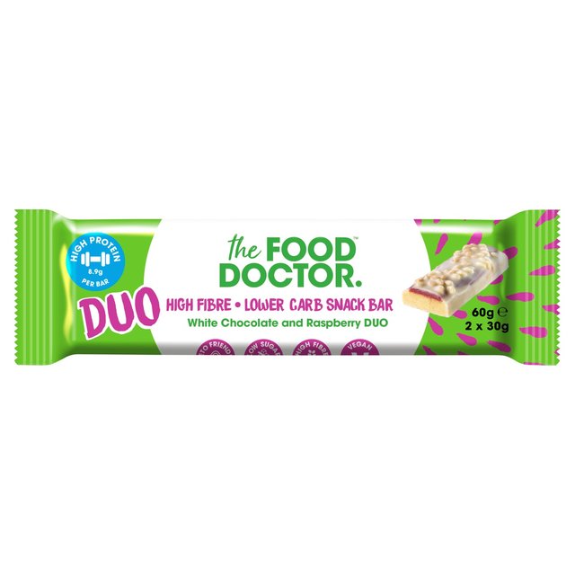 The Food Doctor White Chocolate and Raspberry Bar, 2 x 30g