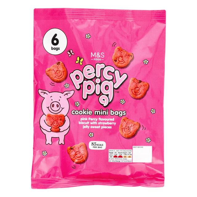 M & S All Butter Mini Percy Pig Cookie Bags, 6 x 18g