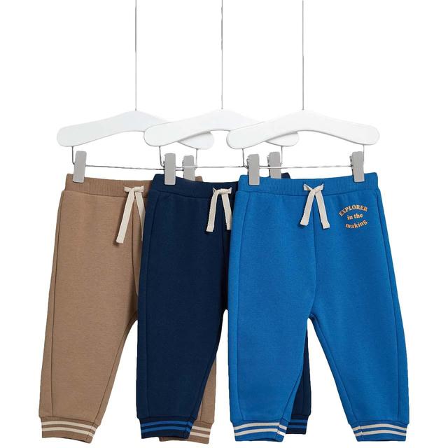 M & S Cotton Graphic Joggers, 3 Pack, 9-12 Months