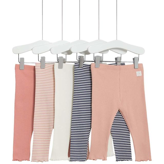 M & S Cotton Pink Mix Leggings, 5 Pack, 6-9 Months