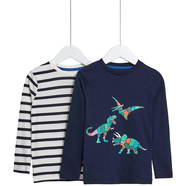 M & S Pure Cotton Dinosaur and Stripe Tops, 2-3 Years, 2 per Pack