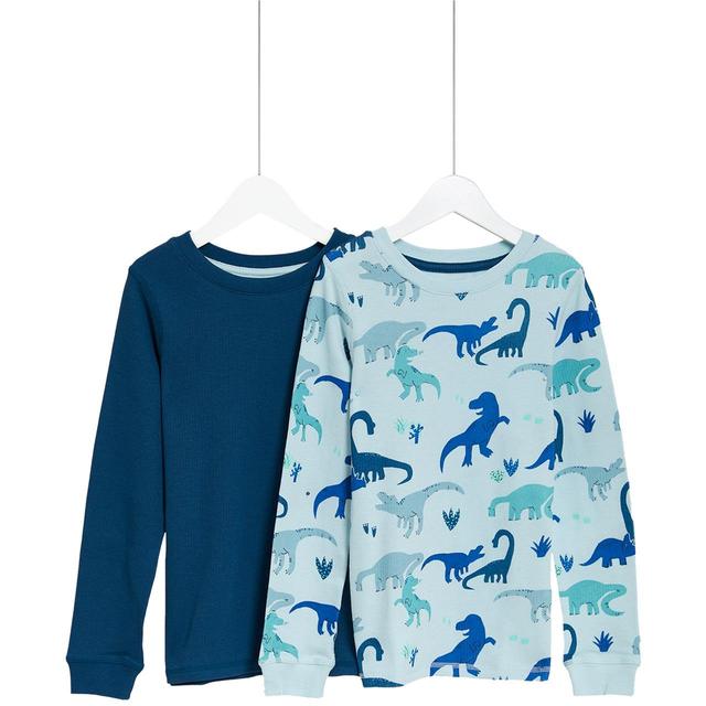 M & S Dino Thermal Tops, 2 Pack, 3-4 Years, Blue