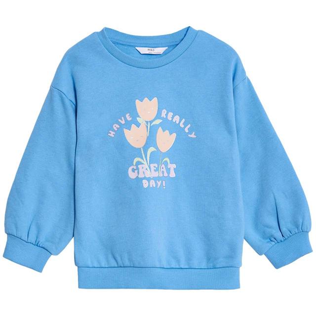 M & S Pure Cotton Floral Sweatshirt 2-3 Years Blue