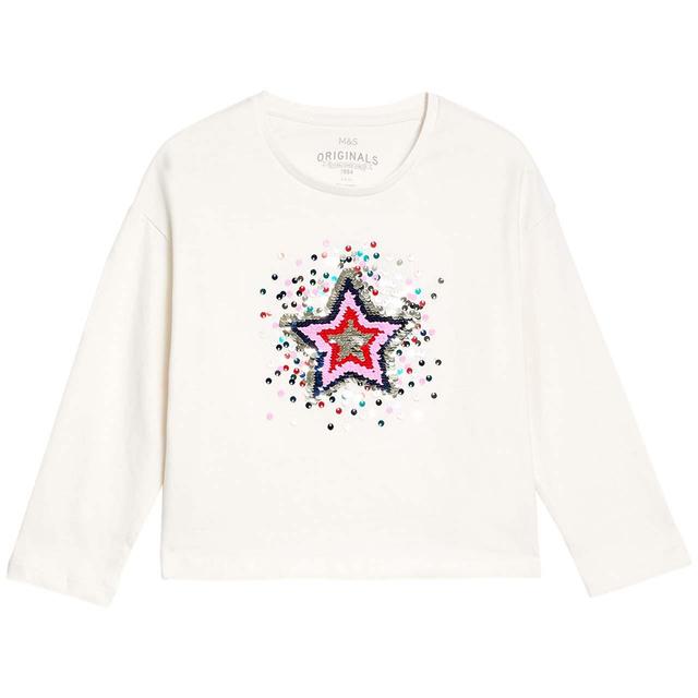 M & S Star Sequin Tee, 4-5 Years, Ivory