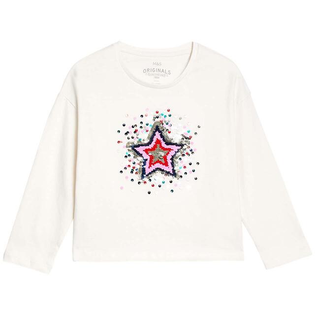 M & S Star Sequin Tee, 4-5 Years, Ivory