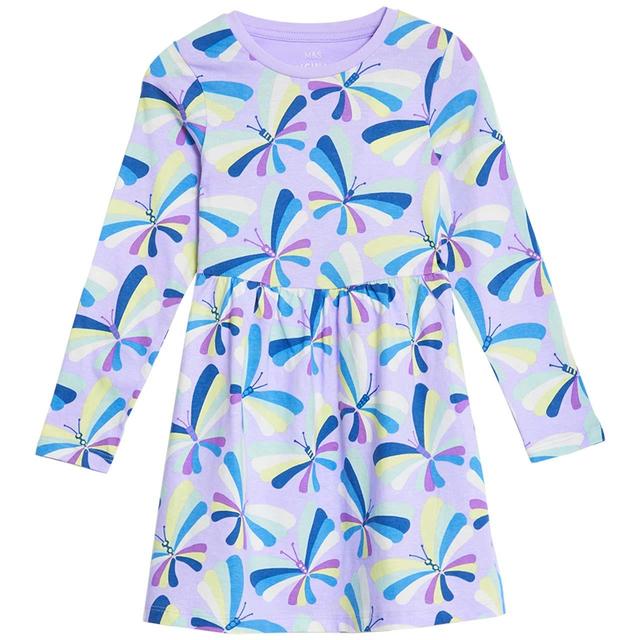 M & S Pure Cotton Butterfly Dress 2-3 Y Lilac Mix, 2-3 Years