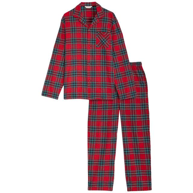 M & S Mens Brushed Cotton Checked Pyjama Set, XL, Red