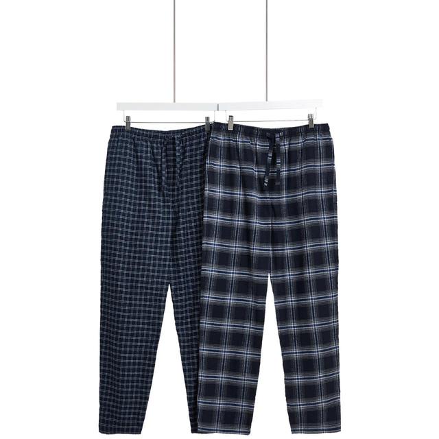 M & S Collection Mens Brushed Cotton Pyjama Bottoms, 2 Pack, XL, Navy