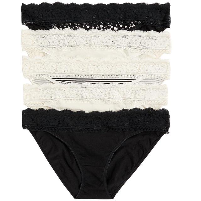 M & S Womens Cotton Blend Printed Bikini Knickers, 5 Pack, 14, Black
