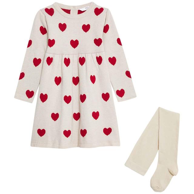 M & S Heart Knit Dress 5-6 Years Red Mix