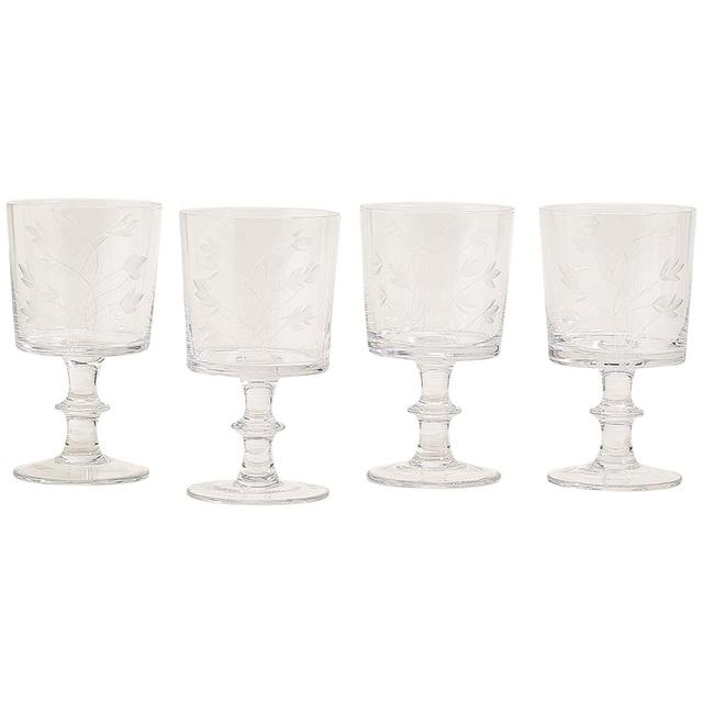 M & S Collection Set of 4 Floral Etched Wine Glasses