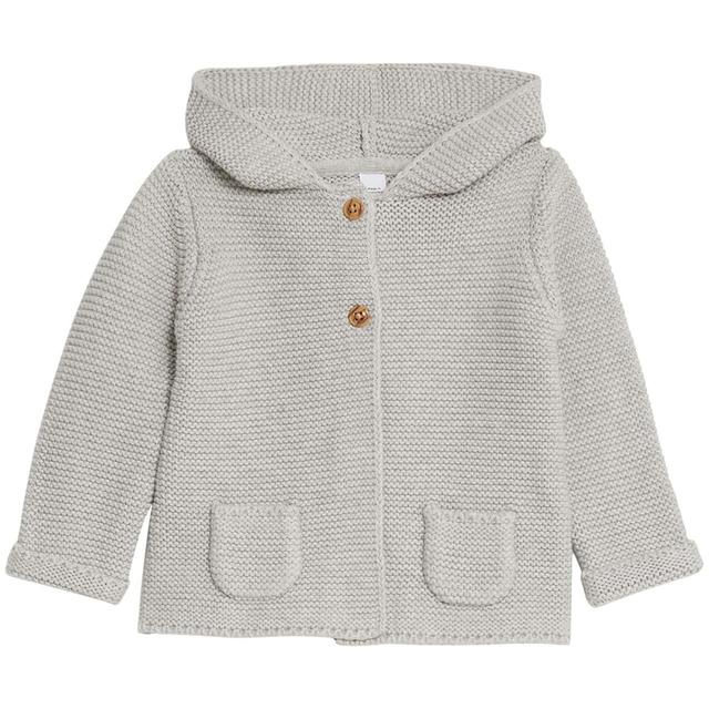 M & S Hooded Chunky Cardigan, 0-3 Months, Grey Marl