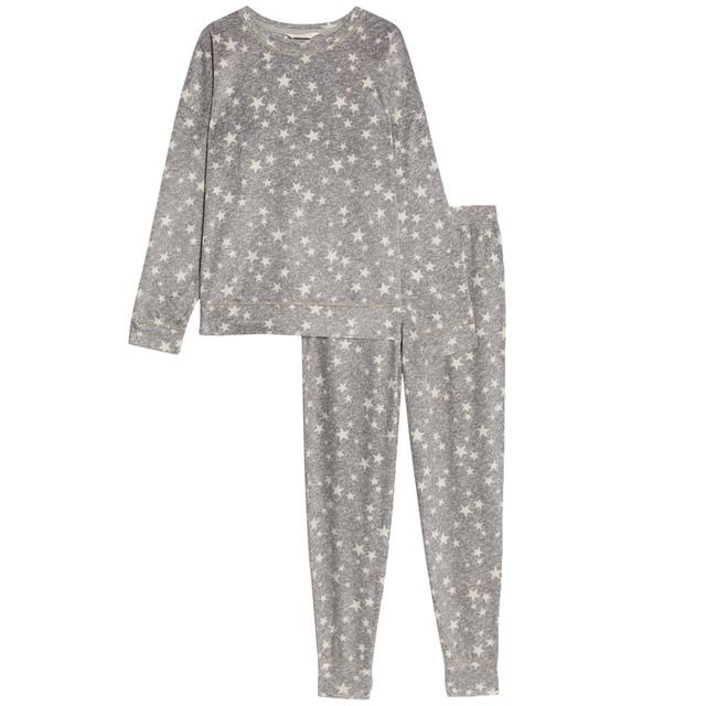 M & S Womens Fleece Star Print Pyjama Set, Extra Large, Grey