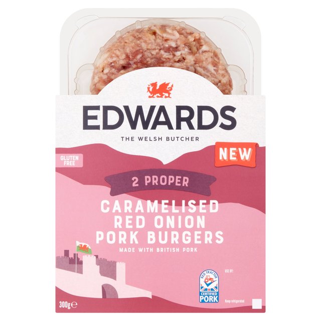 Edwards of Conwy Edwards 2 Caramelised Red Onion Pork Burgers, 300g