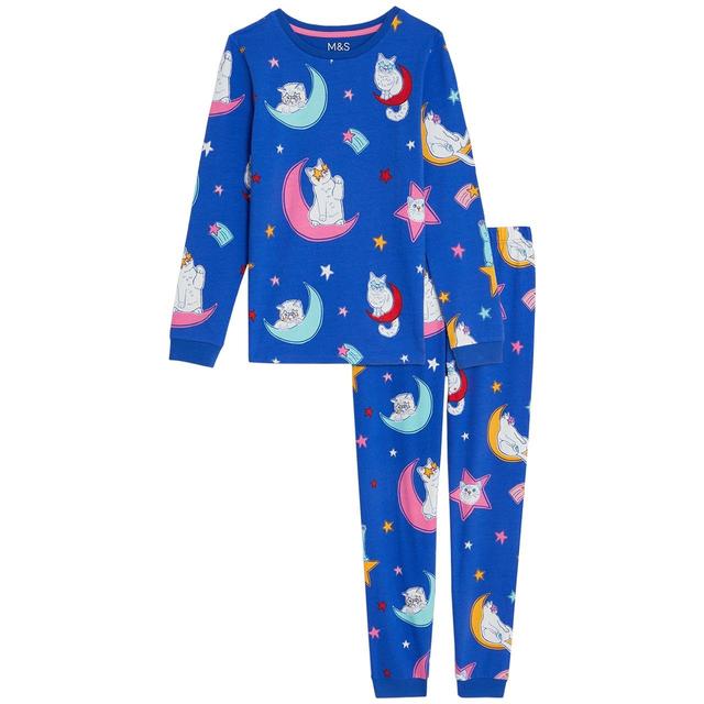 M & S Cats Pyjamas, 7-8 Years, Blue