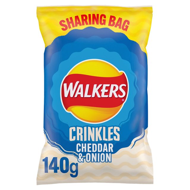 Walkers Crinkles Cheddar & Onion Sharing Bag Crisps, 140g
