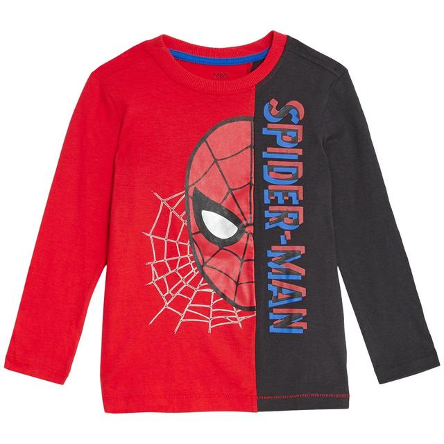 M & S Collection Boys Pure Cotton Spider-Man Top Red Mix