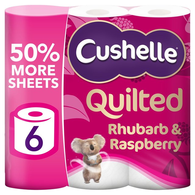 Cushelle Quilted Raspberry & Rhubarb 50% Longer Toilet Rolls, 6 Per Pack