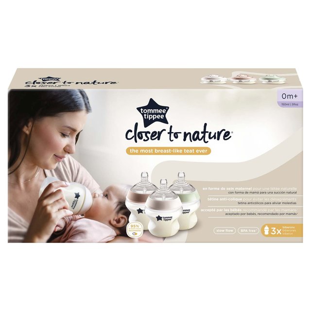 Tommee Tippee Closer To Nature Anti-Colic Baby Bottles 3X 150ml, 3 x 150 per Pack
