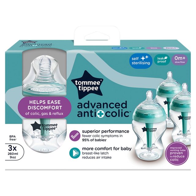 Tommee Tippee Advanced Anti-Colic Baby Bottles 260ml, 3 per Pack