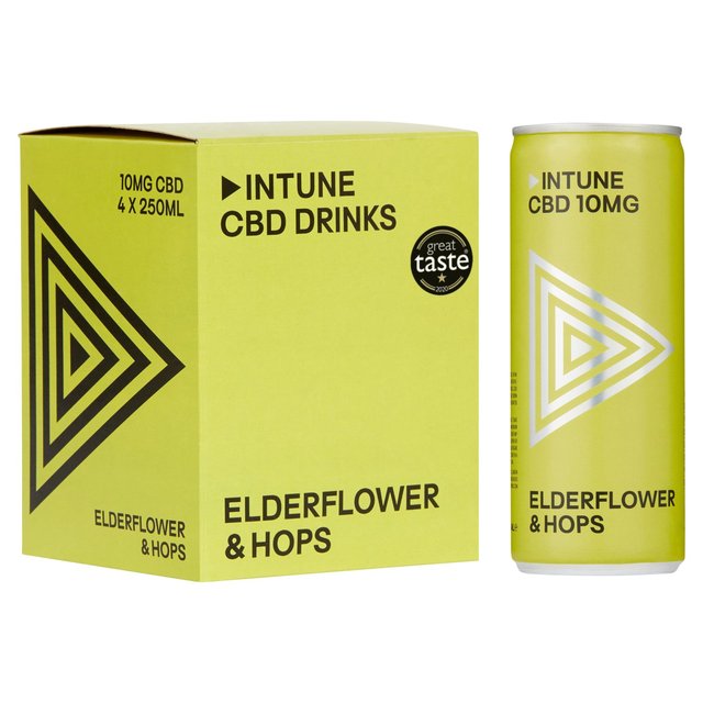 Intune Elderflower & Hops Sparkling Cbd Drink, 4 x 250ml