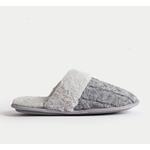 M&S Cable Knit Faux Fur Mule Slippers, Size 3, Grey