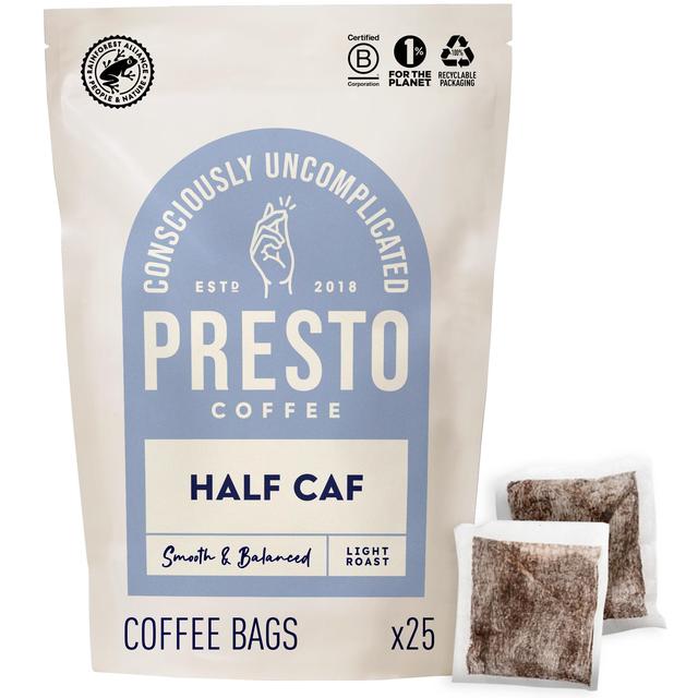 Presto Half Caf Coffee Bags, 25 per Pack