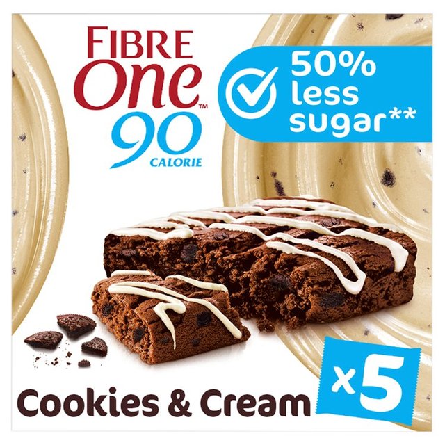 Fibre One 90 Calorie Cookies & Cream Drizzle Squares Snack Bars, 5 x 24g